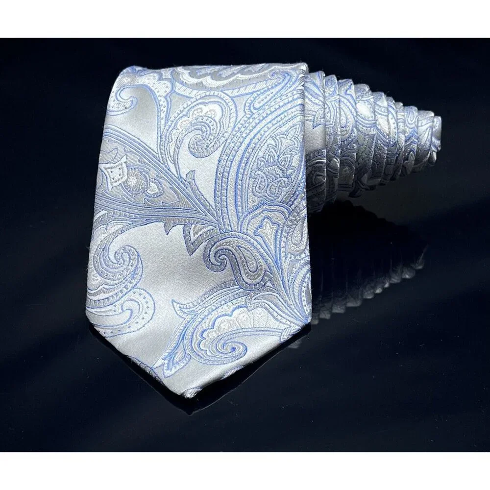 Donald J. Trump Signature Collection Necktie Tie Blue Silver Shine Paisley NEW - Picture 2 of 7